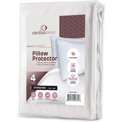 Standard White Cotton Hypoallergenic Pillow Protectors with Zipper, 4 Pack