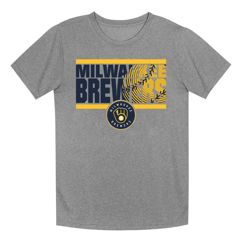 MLB Milwaukee Brewers Boys&#39; Gray Poly T-Shirt, 1 of 2