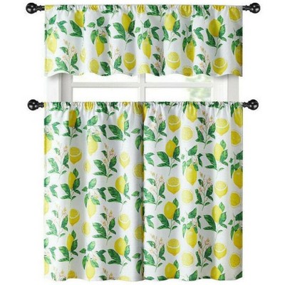 Kate Aurora Country Lemon Vine Complete 3 Piece Kitchen Curtain Tier & Valance Set - 56 in. W x 36 in. L