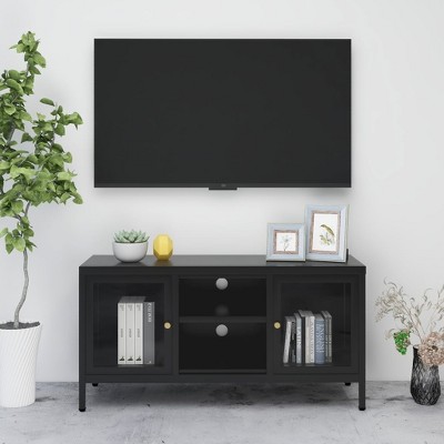 vidaXL TV Stand Black 41.3 in.x13.8 in.x20.5 in. Steel and Glass