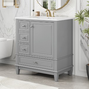 Christopher Knight Home Thomas 30" Bathroom Vanity with Sink, One Door with Shelf and Three Drawers - 1 of 4