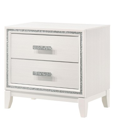 Vynxaria 2-Drawer Nightstand - White Finish, 21"Lx13"Wx5"H Drawers, English Dovetail Joints, Silver Trim, 3/4 Extension Glides