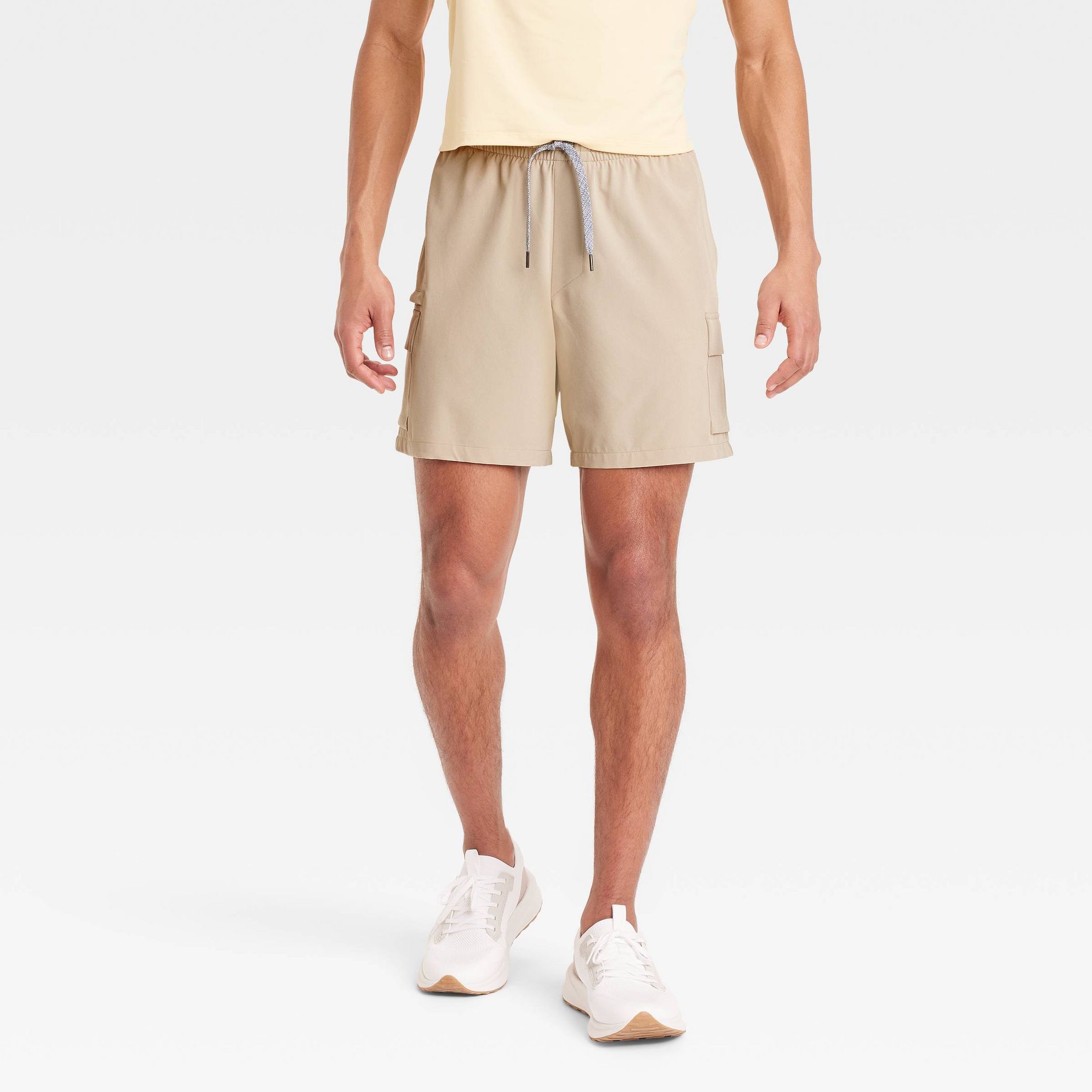 Men's 7" Cargo Shorts - All In Motion™ Almond M: Recycled Polyester, Spandex, Moisture Wicking, Quick Dry, UPF 50+