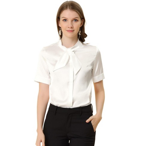 Allegra K Women's Work Office Tie Neck Long Sleeve Button Down Peter Pan  Collar Shirt : : Clothing, Shoes & Accessories