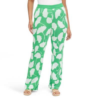 Women's High Waisted Ginkgo Green Sweaterknit Flare Pants - DVF for Target XXS