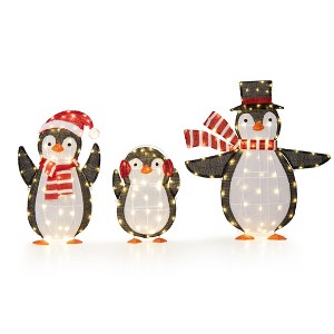 Tangkula Lighted Christmas Penguins Set of 3 Christmas Penguin Decorations w/ LED Lights - 1 of 4