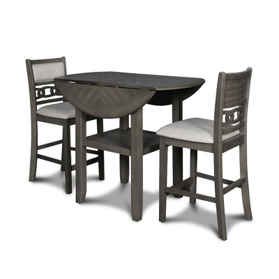 New Classic Furniture,Gia 3-Piece 42" Wood Counter Drop Leaf Table Set, Gray
