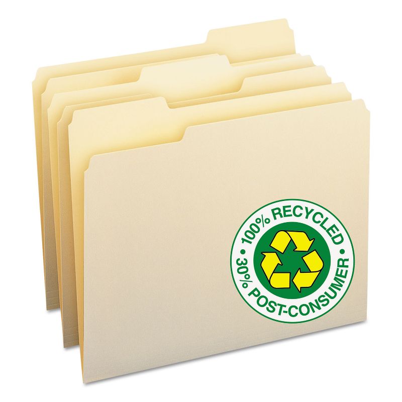 Smead 100% Recycled File Folders 1/3 Cut One-Ply Top Tab Letter Manila 100/Box 10339, 1 of 10