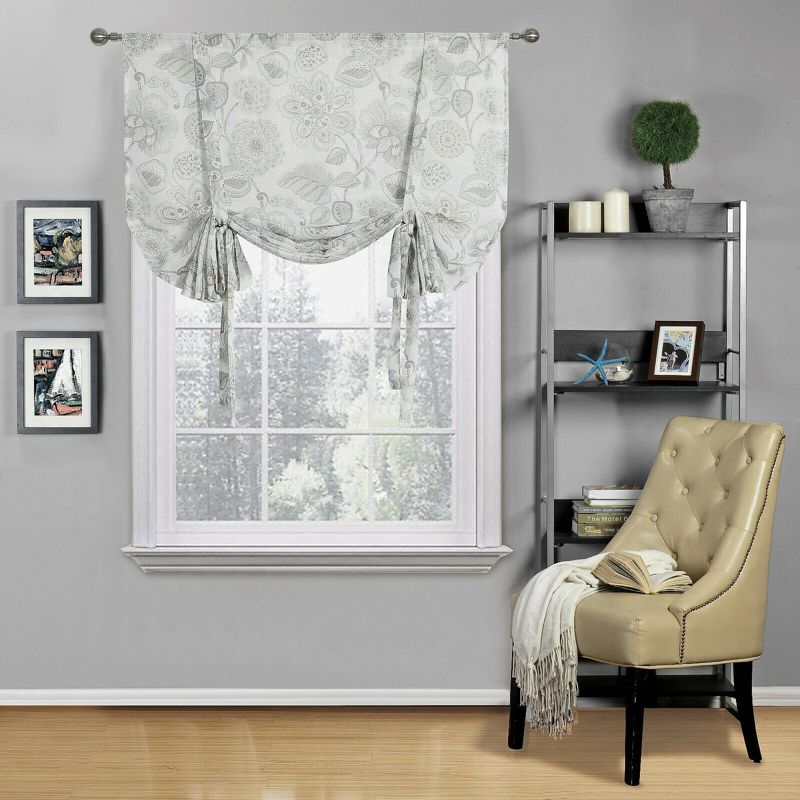 Kate Aurora Shabby Chic Floral Jacobean Sheer Single Tie Up Window Curtain Shade, 1 of 5