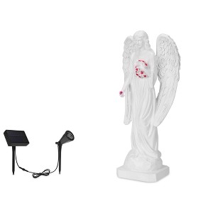 Techko Maid ABS Resin Guardian Angel Statue: Waterproof, Hand Painted, Solar-Powered Spotlight, Patio Decor - 1 of 4