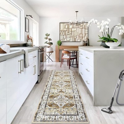 Vintage Washable Area Rug Boho Distressed Accent Rug Indoor Low Pile Non-Shedding Rug for Living Room Bedroom