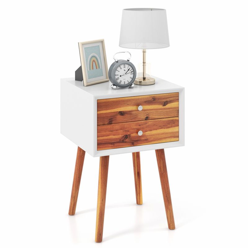 Costway End Table W/Drawers and Storage Wooden Mid-Century Accent Side Table Multipurpose for Bedroom, Living Room Home Furniture Nightstand, 1 of 11
