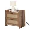 2 Rattan Storage Drawers,Nightstand with Charging Station,Bed Side Table  Wooden Night Stand Set of 2, - 2 of 4