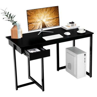 Modern Writing Desk - 40 Inch Office Table with Storage and Hooks, Wood  Computer Desk for Bedroom, Small Home Office, PC Table Desk, Rust Brown