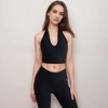 Anna-Kaci Active Women's Ribbed Halter Crop Tank Top with Deep V Neckline Seam Detailing - 2 of 4