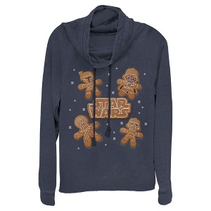 Juniors Womens Star Wars Christmas Gingerbread Characters Cowl Neck Sweatshirt - 1 of 3
