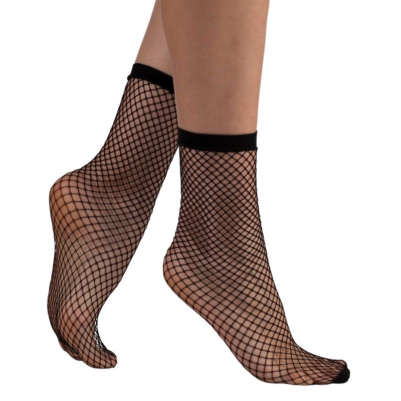 LECHERY Women's Micro Fishnet Socks (1 Pair) - Black, One Size Fits Most, 2 of 7