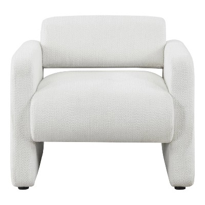 White Boucle Upholstered Barrel Accent Chair with Wood Frame