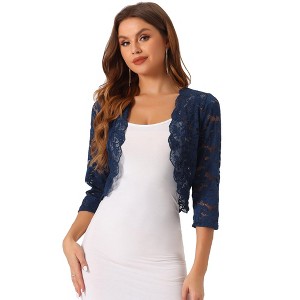 INSPIRE CHIC Women's Elegant 3/4 Sleeve Sheer Floral Lace Open Front Crop Shrug - 1 of 4