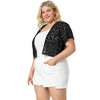 Agnes Orinda Women's Plus Size Short Sleeve Open Front Crochet Lace Allover Cropped Cardigan - 4 of 4