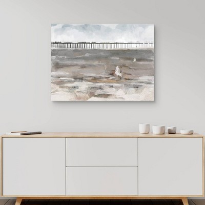 30" x 40" Coastal Pier Landscape Canvas Print in Gray and Nude