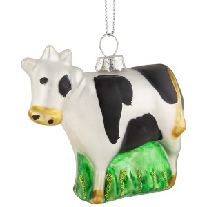 Northlight 3" White and Black Cow Glass Christmas Ornament - 1 of 4