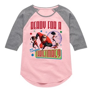 Girls' - Disney - Ready For A Super Christmas Shirt Tail Raglan Graphic T-shirt - 1 of 4