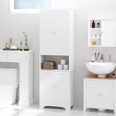 White Tall Narrow Storage Cabinet with Adjustable Shelves