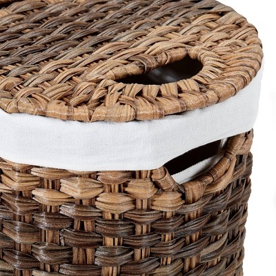Mocha Brown Handwoven Wicker Double Laundry Hamper with Lid