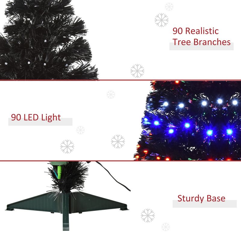 HOMCOM 3 FT Tall Pre-Lit Douglas Fir Artificial Christmas Tree with Realistic Branches, 90 Multi-Color LED Lights, Fiber Optics, and 90 Tips, 5 of 9