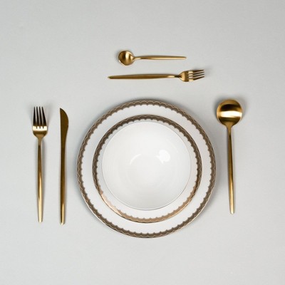 Ozarke Ripple Gold Rim Plates Set - White & Gold