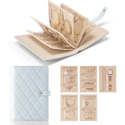 Travel Jewelry Organizer Case,Jewelry Storage Book Ring Binder with Clear Zipper Velvet Pouch Bag