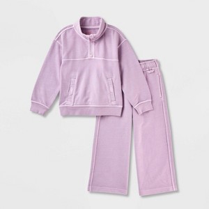 Toddler Girls' Adaptive French Terry Sweater Top & Bottom Set - Cat & Jack™ Lavender - 1 of 4