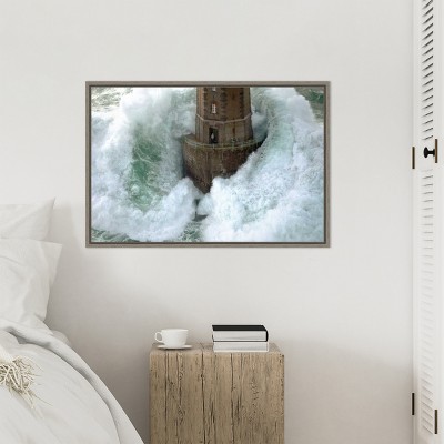 Stormy Lighthouse Architecture Canvas Print with Greywash Frame