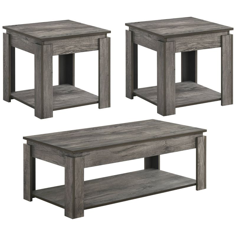 3pc Donal Wood Coffee Table Set with Shelf Weathered Gray - Coaster, 1 of 13
