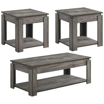 3pc Donal Wood Coffee Table Set with Shelf Weathered Gray - Coaster