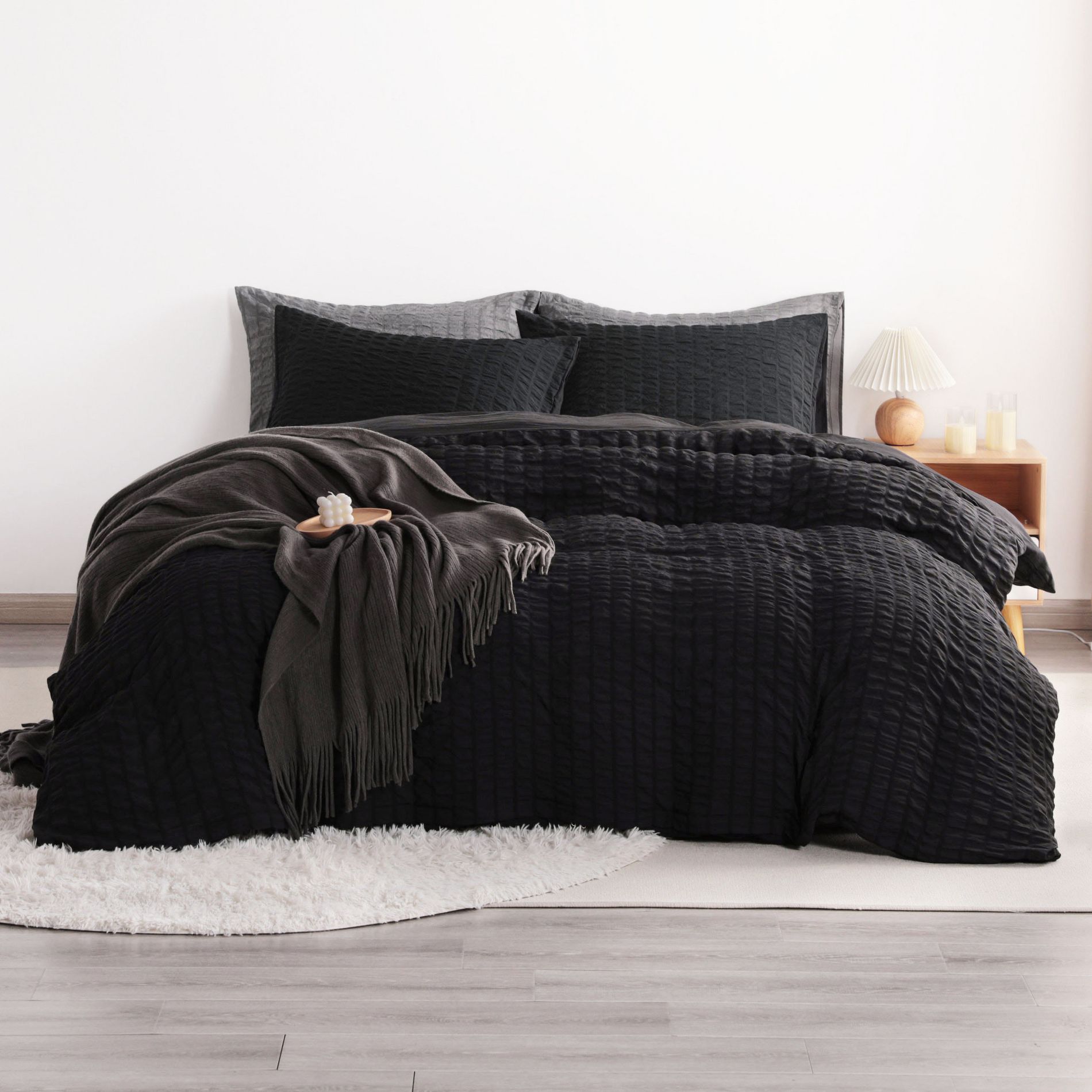 2/3 Pieces Seersucker Microfiber Duvet Cover Set, Breathable Textured Stripe Comforter Cover with Zipper Closure - NTBAY