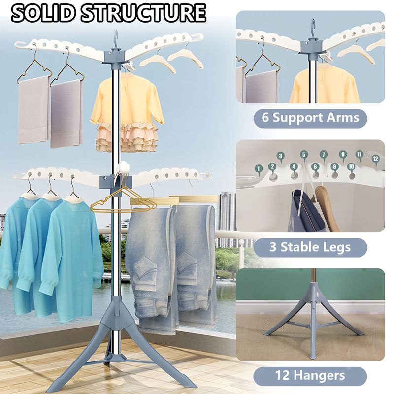 SKONYON 2 Tier Clothes Drying Rack Portable Storage Clothes Dryer with Clips Height Adjustable Hanger, 2 of 6