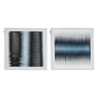 (Set of 2) 23.5" Square Fabric Shadow Box Abstract Wall Art Black/White/Blue - Olivia & May