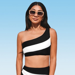 Women's Colorblocked Design One Shoulder Bikini Top - Cupshe - 1 of 4