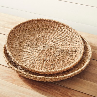 Natural Seagrass Round Decorative Tray Set