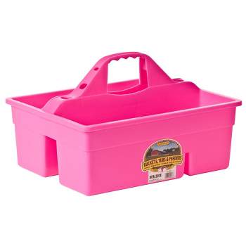 Little Giant DuraTote Plastic Tote Box Organizer with Grip Handle, 2 Compartments and Extra Thick Sidewalls for Tool Storing and Carrying, Hot Pink