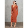 Slickblue Cognac Button Front Bodycon Dress with V Neckline and Thumbhole Sleeves, Chic and Stylish Fit, Size S/M - 3 of 4