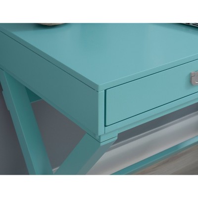 Peggy Blue Wood Writing Desk with Drawers
