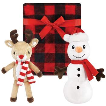 Hudson Baby Unisex Baby Plush Blanket with Toy, Rudolph And Snowman, One Size
