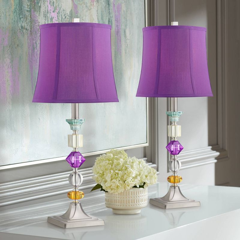 360 Lighting Bijoux Modern Table Lamps 25 1/2" High Set of 2 Clear Stacked Gem Purple Bell Shade for Bedroom Living Room Bedside Nightstand Office, 2 of 12