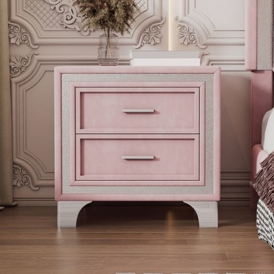 Nightstand, Side Tables Bedroom With 2 Drawers, Metal Legs, Mid Century Velvet Bedside Table ...