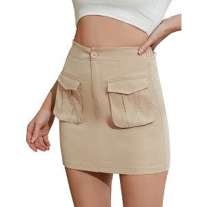 Coolmee Women's Cargo Skirt Stretchy Mini Skirts with Pockets - 1 of 4