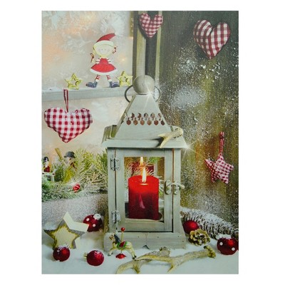 Northlight LED Lighted Cozy Country Lantern Christmas Canvas Wall Art 11.75" x 12"