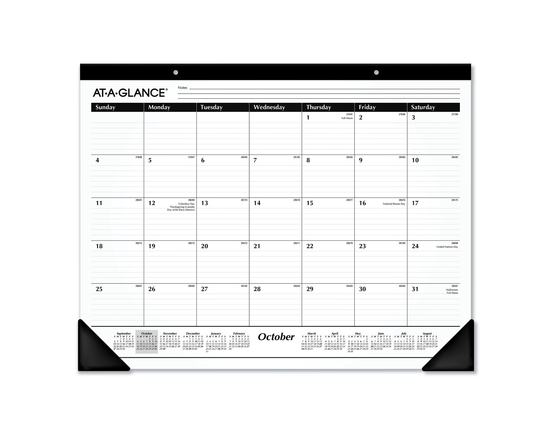 Academic Year Ruled Desk Pad, 21.75 x 17, White Sheets, Black Binding, Black Corners, 16-Month: Sept 2025 to Dec 2026